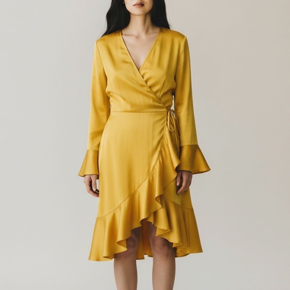 NEW Alexa B Nites Elegant Golden Yellow Wrap Dress in Size 14